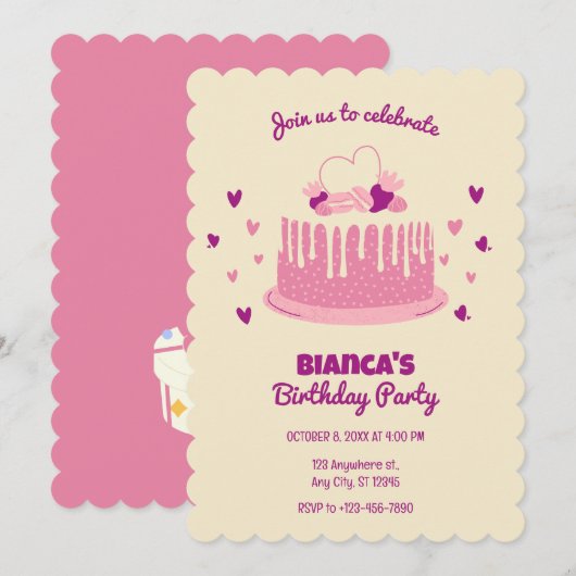 Soft Pink schattige verjaardagstaart Kaart (Voorkant / Achterkant)