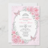 Soft Pink Silver Quinceañera Rose Flower Butterfly Kaart (Voorkant)