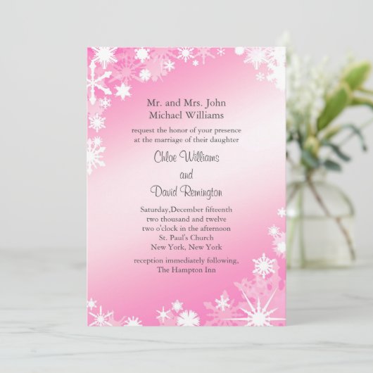 Soft Pink Snowflakes Weddenschap Kaart (Staand voorkant)