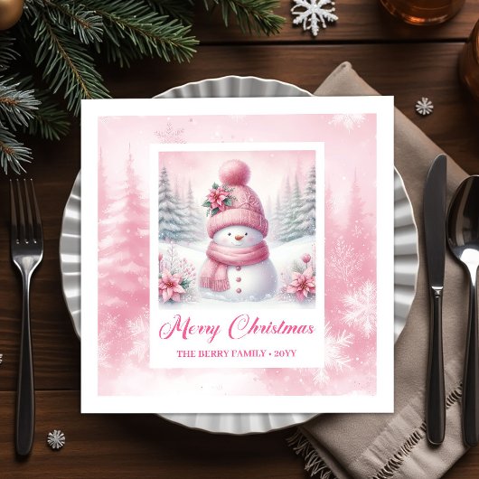 Soft Pink Snowman Winter Scene Christmas Napkins  Servet
