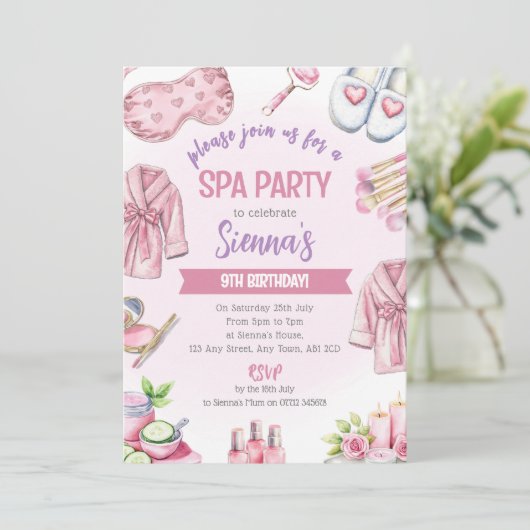 Soft Pink Spa Party Invitation - Relax & Pamper Kaart (Staand voorkant)