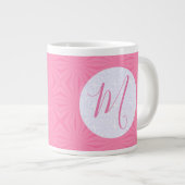 Soft Pink Squiggly Squares Personalized Initial Grote Koffiekop (Voorkant rechts)