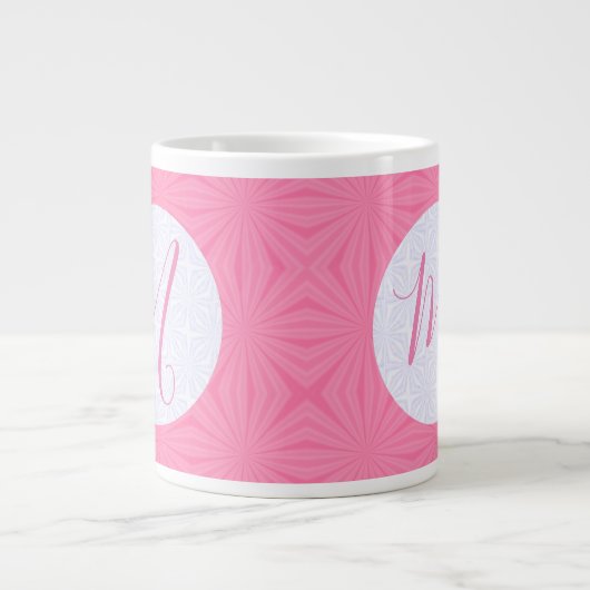 Soft Pink Squiggly Squares Personalized Initial Grote Koffiekop (Voorkant)