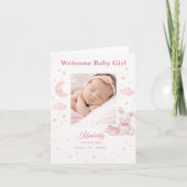 Soft Pink Stars & Moon Baby Birth Announcement Kaart (Voorkant)