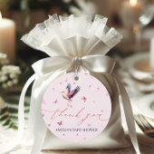 Soft Pink Stork Whimsical Butterflies Baby shower Bedankjes Labels
