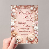 Soft Pink Teddy Bear Birthday Invitation Acryl Uitnodigingen (Insitu (Draagbaar))