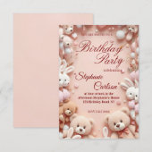Soft Pink Teddy Bear Birthday Invitation RSVP Kaartje (Voorkant / Achterkant)