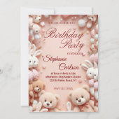 Soft Pink Teddy Bear Birthday Invitation Save The Date (Voorkant)