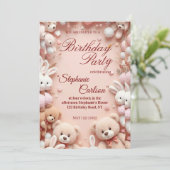 Soft Pink Teddy Bear Birthday Invitation Save The Date (Staand voorkant)