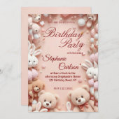 Soft Pink Teddy Bear Birthday Invitation Save The Date (Voorkant / Achterkant)