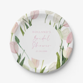 Soft Pink Tulip Bridal Shower Papieren Bordje