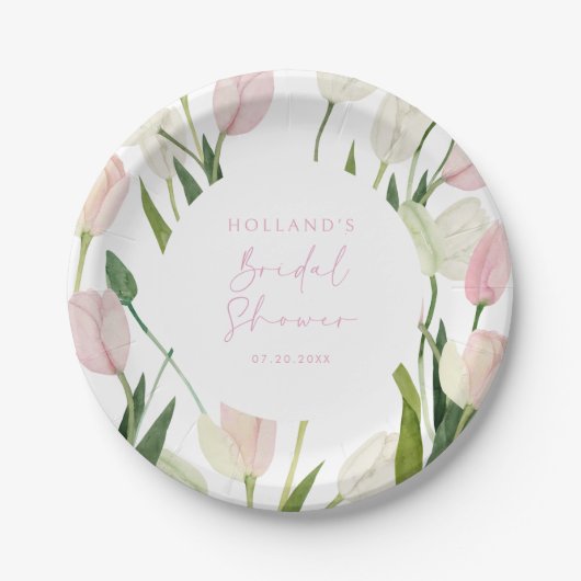 Soft Pink Tulip Bridal Shower Papieren Bordje (Voorkant)