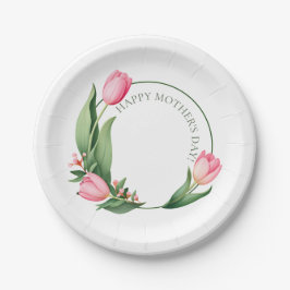 Soft Pink Tulip Floral Wreath Mother's Day Papieren Bordje