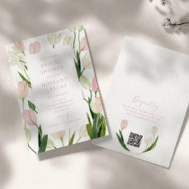 Soft Pink Tulip QR Code Bridal Shower Kaart