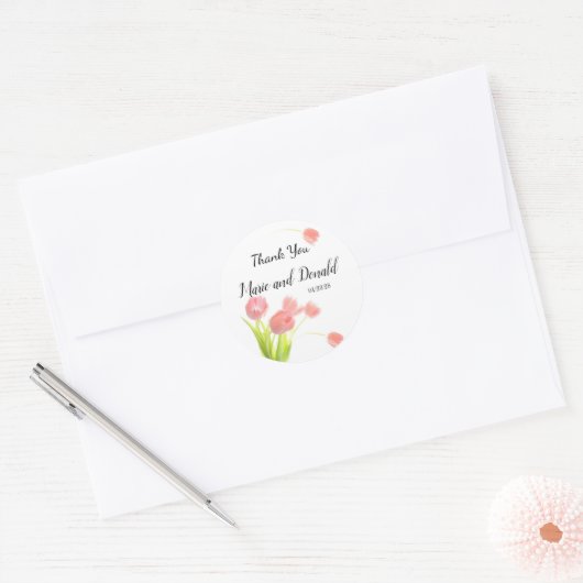 Soft Pink Tulips Ronde Sticker (Envelop)