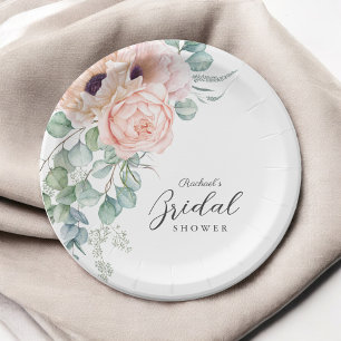 Soft Pink Watercolor Floral Bridal Shower Papieren Bordje
