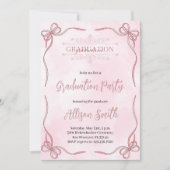 Soft pink watercolor grade invitation with bow kaart (Voorkant)