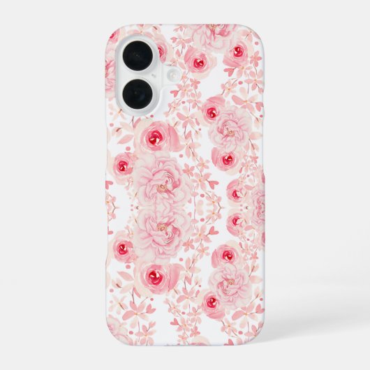Soft Pink Watercolor Rose Seamless Pattern iPhone 16 Hoesje (Achterkant)