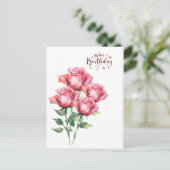Soft Pink Watercolor Roses  Birthday Post Card Briefkaart (Staand voorkant)