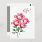 Soft Pink Watercolor Roses  Birthday Post Card Briefkaart (Voorkant / Achterkant)