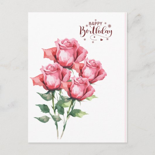 Soft Pink Watercolor Roses  Birthday Post Card Briefkaart (Voorkant)