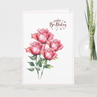 Soft Pink Watercolor Roses Folded Birthday Card Kaart