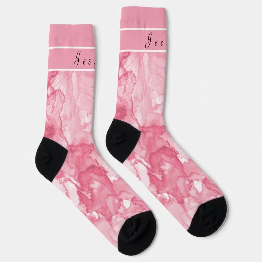 Soft Pink & White Alcohol Ink All-Over-Print Socks Sokken (Rechts)
