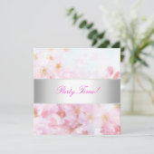 Soft Pink & White Flowers Party Kaart (Staand voorkant)