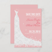 Soft Pink & White Lace Wedding Dress Save the Date (Voorkant / Achterkant)