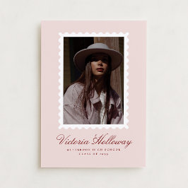 Soft Pink White Stamp Graduation Announcement card Kaart