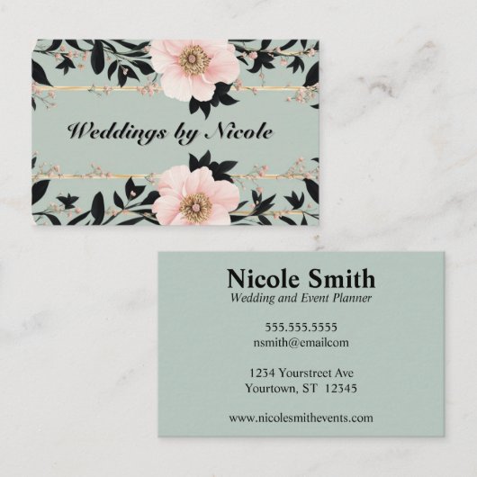 Soft Pink Wild Roos Wedding Planner Visitekaartje (Voorkant / Achterkant)