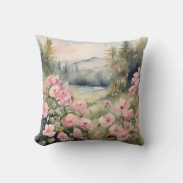 Soft Pink Wildflowers Rozen Natuur Landschap Kussen