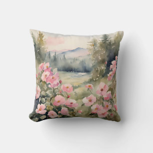 Soft Pink Wildflowers Rozen Natuur Landschap Kussen