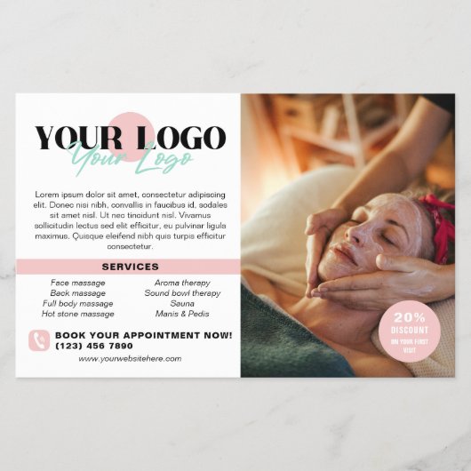 Soft Pink Your Logo Photos QR Spa Salon Flyer (Voorkant)