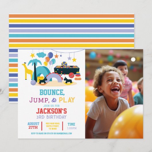 Soft Play Bounce Jump Verjaardagsfeestuitnodiging Kaart (Voorkant / Achterkant)