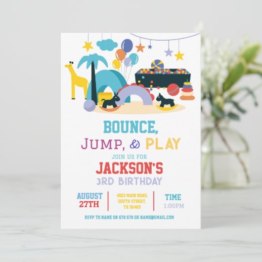Soft Play Bounce Jump Verjaardagsfeestuitnodiging Kaart (Staand voorkant)
