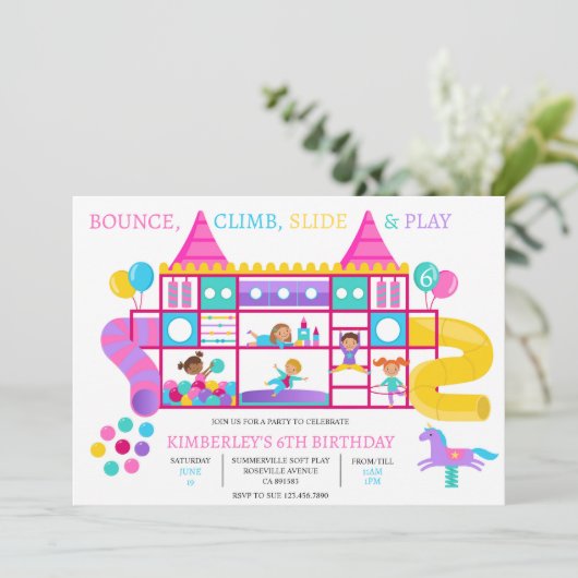 Soft Play Indoor Oerwoud Gym Verjaardagsuitnodigin Kaart (Staand voorkant)