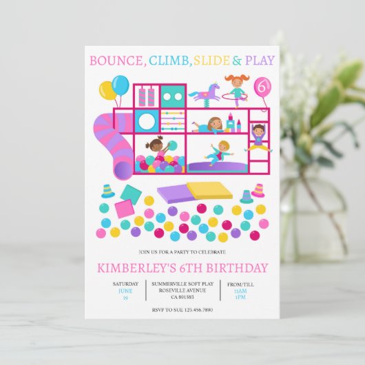 Soft Play Oerwoud Gym Verjaardagsfeestuitnodiging Kaart (Staand voorkant)
