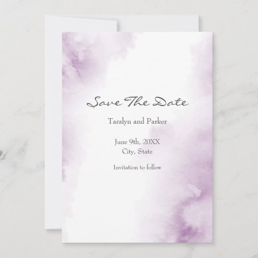 Soft Plum Mauve Waterverf Abstract Lijst Save The Date (Voorkant)