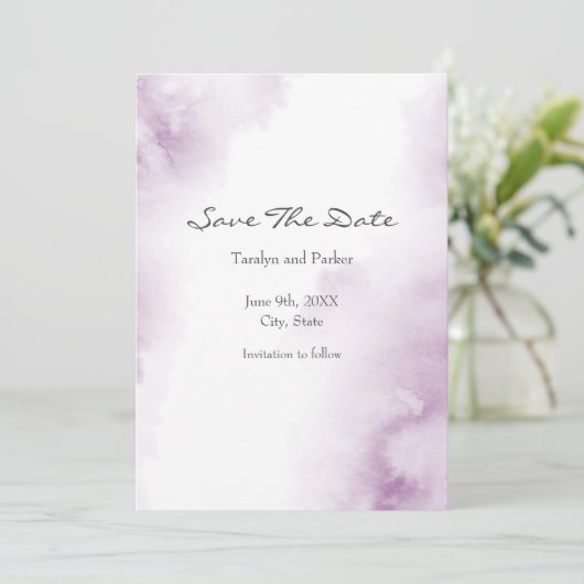 Soft Plum Mauve Waterverf Abstract Lijst Save The Date (Staand voorkant)