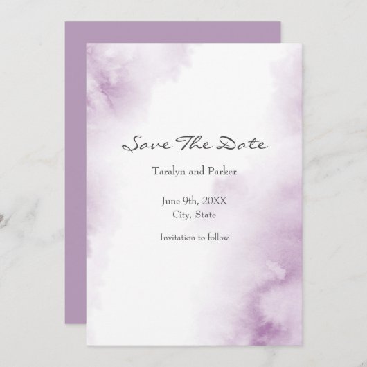 Soft Plum Mauve Waterverf Abstract Lijst Save The Date (Voorkant / Achterkant)