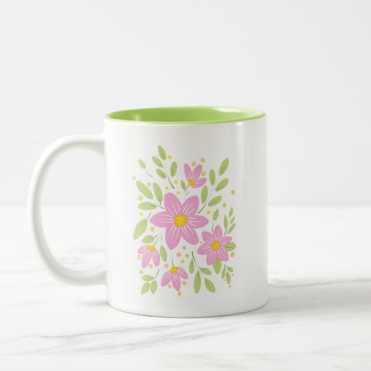 Soft Plum Pink Floral Bouquet Tweekleurige Koffiemok (Links)