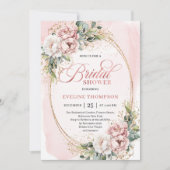 Soft Powder Pink Floral Bridal Shower Invitation Kaart (Voorkant)
