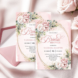 Soft Powder Pink Floral Bridal Shower Invitation Kaart