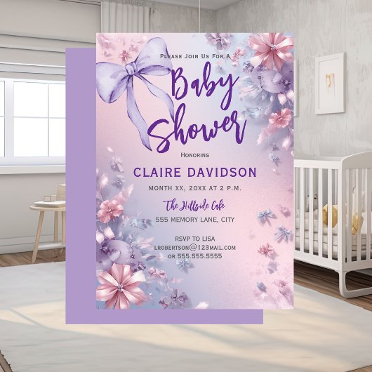 Soft Purple Baby Shower  Kaart
