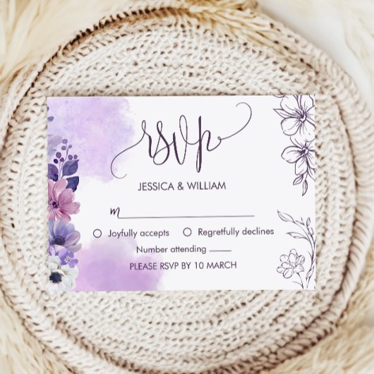 Soft Purple Floral RSVP Card Kaartje
