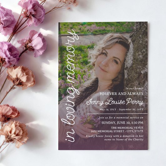 Soft Purple Memorial Large Photo White Text Kaart