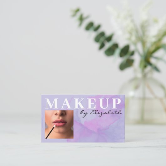 Soft Purple Watercolor Photo Makeup  Visitekaartje (Staand voorkant)