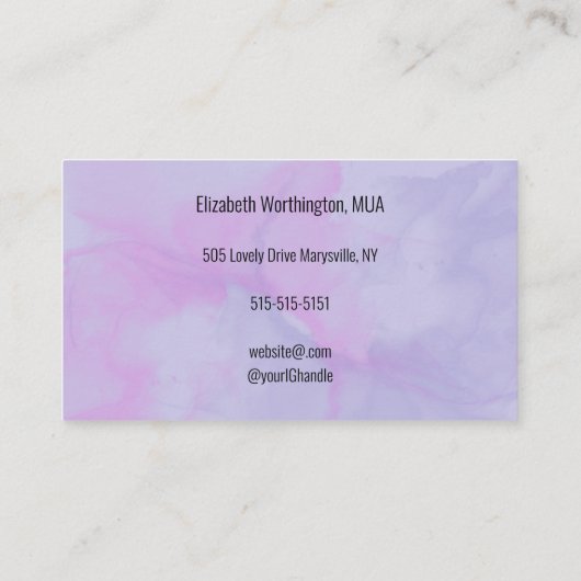 Soft Purple Watercolor Photo Makeup  Visitekaartje (Achterkant)