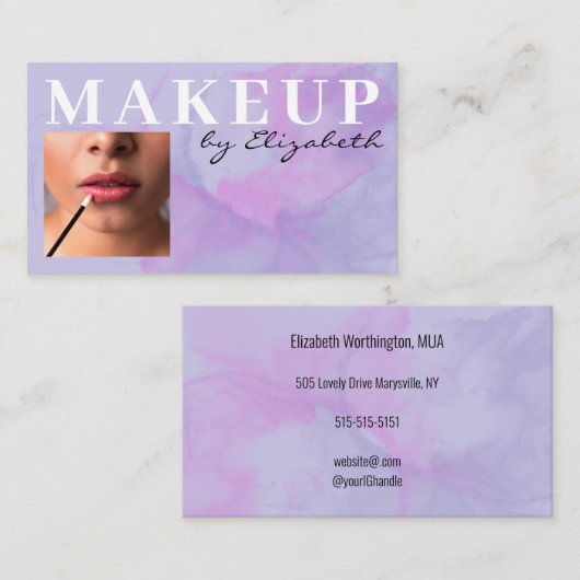 Soft Purple Watercolor Photo Makeup Visitekaartje (Voorkant / Achterkant)